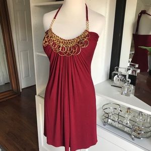 SKY BRAND gold chain sexy halter dress